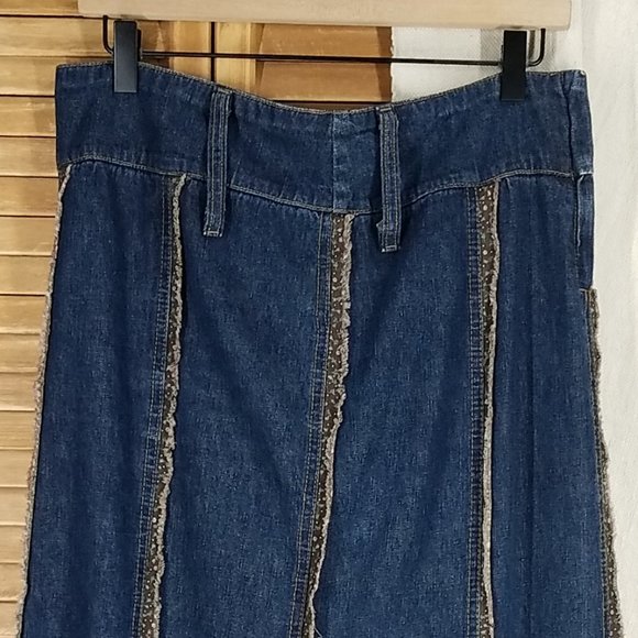 Kitsch Maxi Boho Denim Jean Frayed Fringe Hem Skirt - Picture 11 of 12